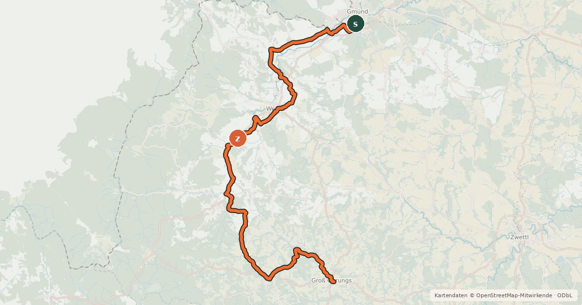 Kartenübersicht der Radroute Waldviertelbahn Radweg