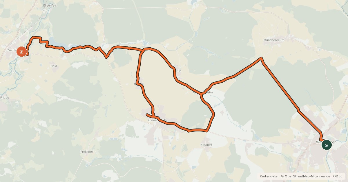 Kartenübersicht der Radroute Wallenstein Radweg Spange (Mühlenradweg)