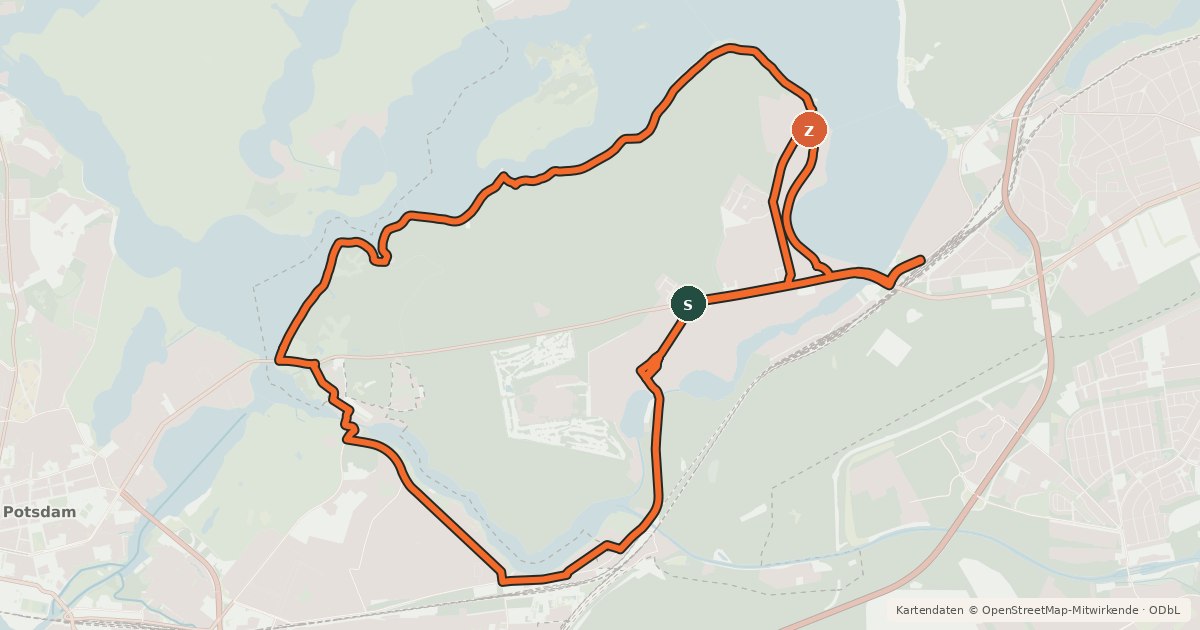 Kartenübersicht der Radroute Wannsee-Babelsberg Route