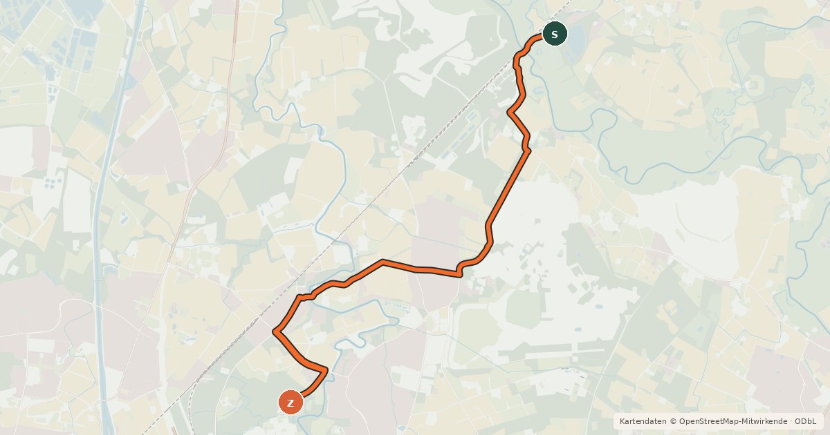 Kartenübersicht der Radroute Warendorf (18) - Münster (27)