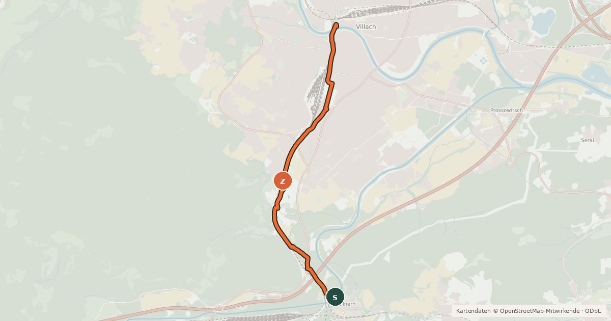 Kartenübersicht der Radroute Warmbaderweg
