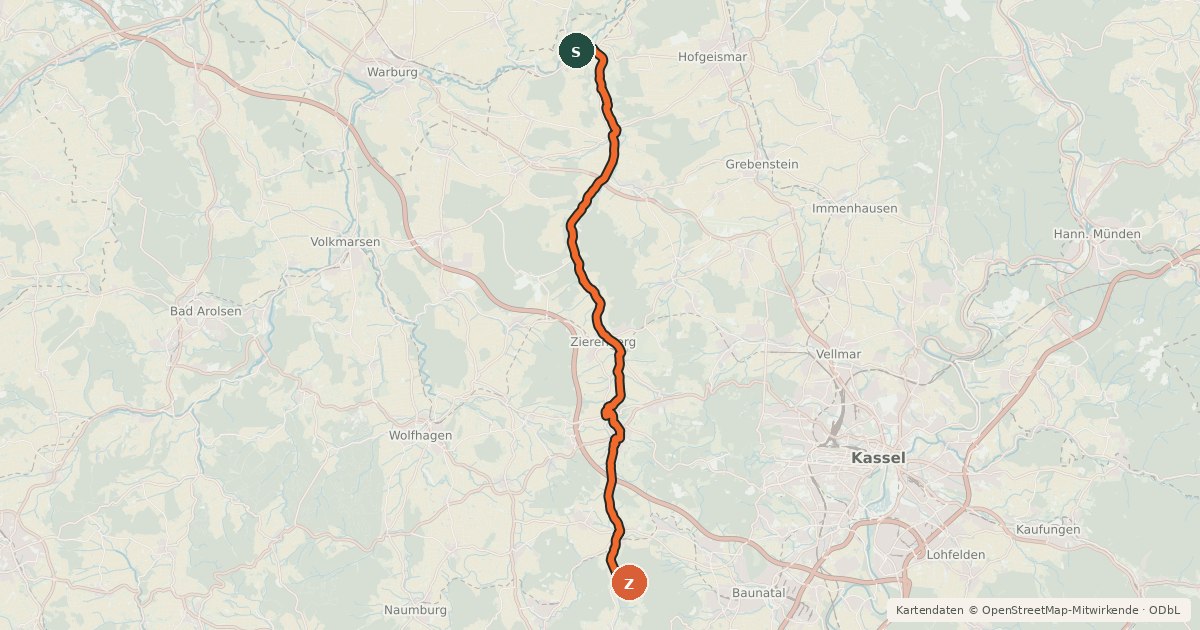 Kartenübersicht der Radroute Warmetal-Radweg