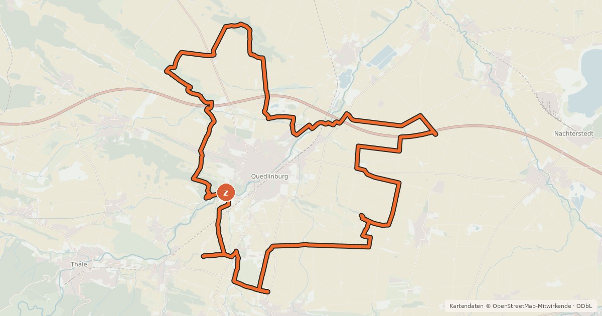 Kartenübersicht der Radroute Wartenrundweg Quedlinburg