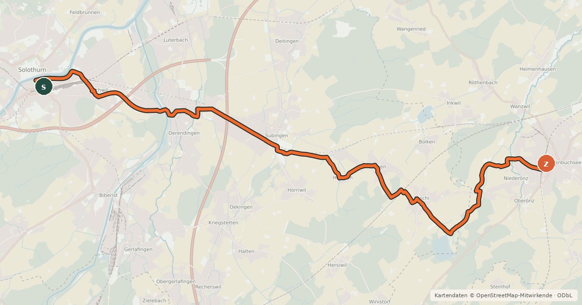 Kartenübersicht der Radroute Wasseramt-Route