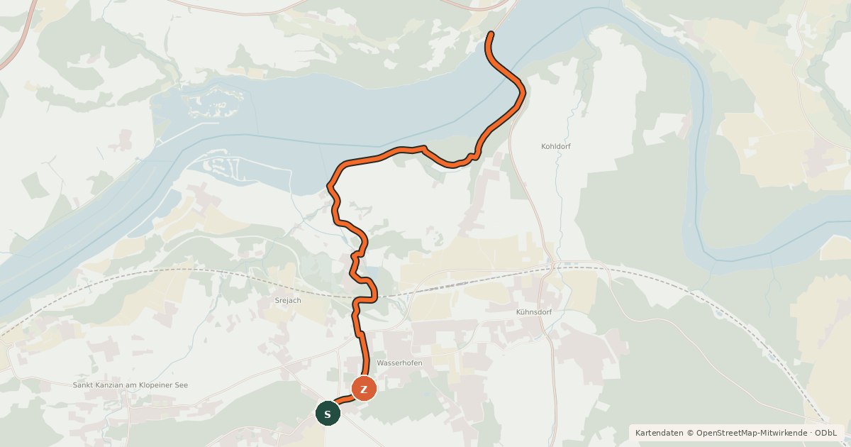 Kartenübersicht der Radroute Wasserhofner Radweg