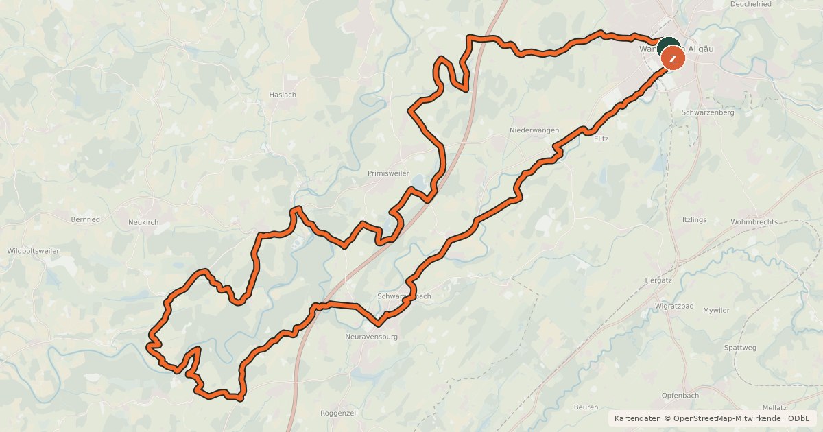Kartenübersicht der Radroute Wasserroute 14 - Wangen