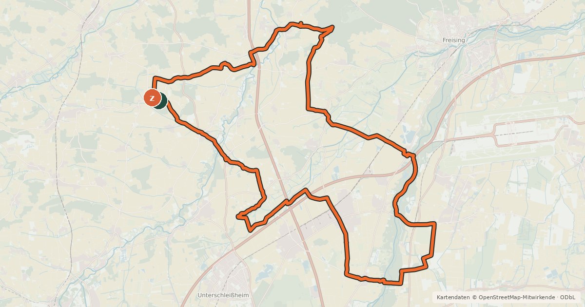 Kartenübersicht der Radroute Wasserweg Freising