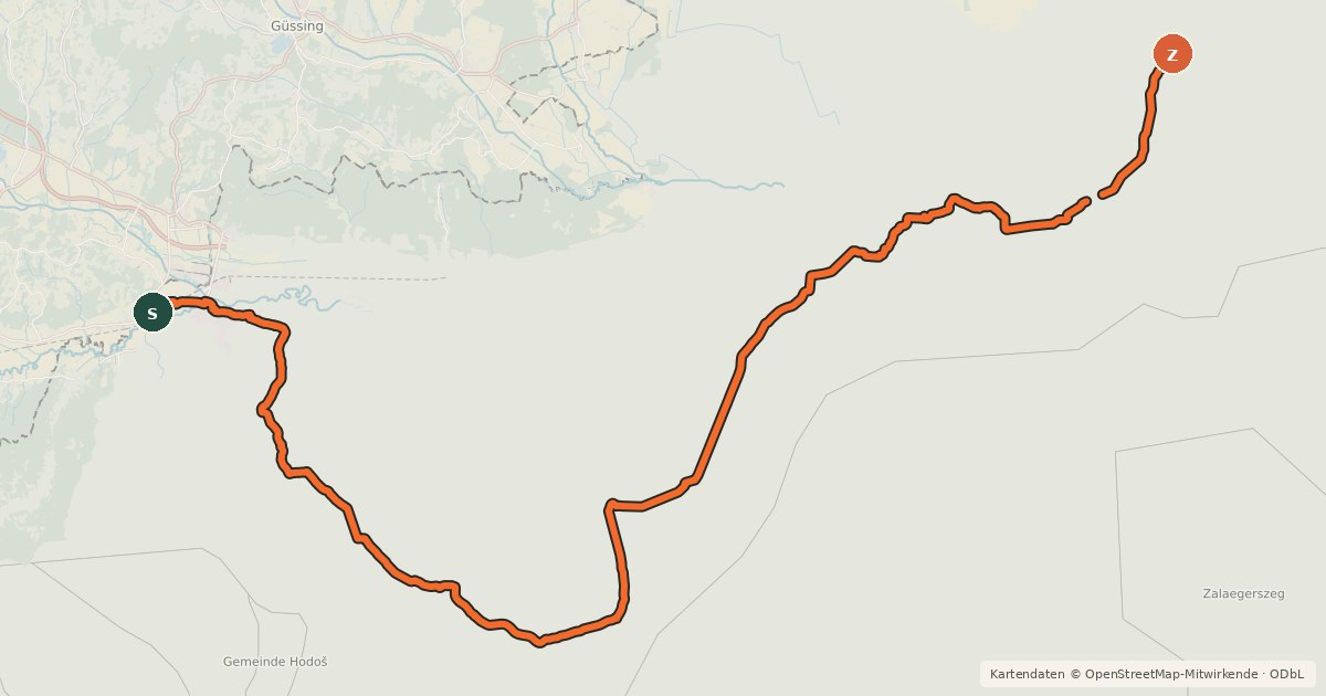 Kartenübersicht der Radroute Waters of Central Europa Route – [HU]_1 – (Szentgotthárd - Vasvár)