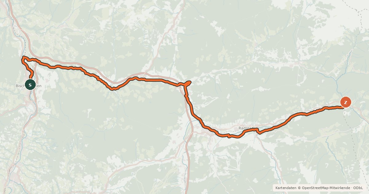 Kartenübersicht der Radroute Waters of Central Europe Route – [AT]_2 – (Bischofshofen - Mandling)