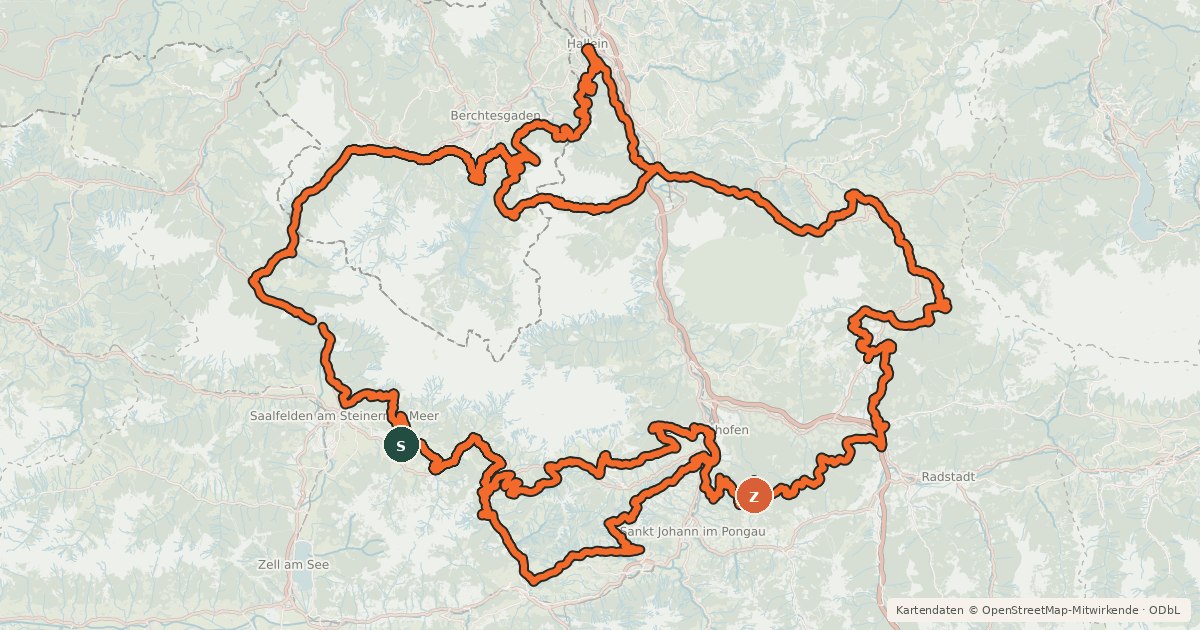 Kartenübersicht der Radroute Watzmann-Hochkönig Süd-Runde