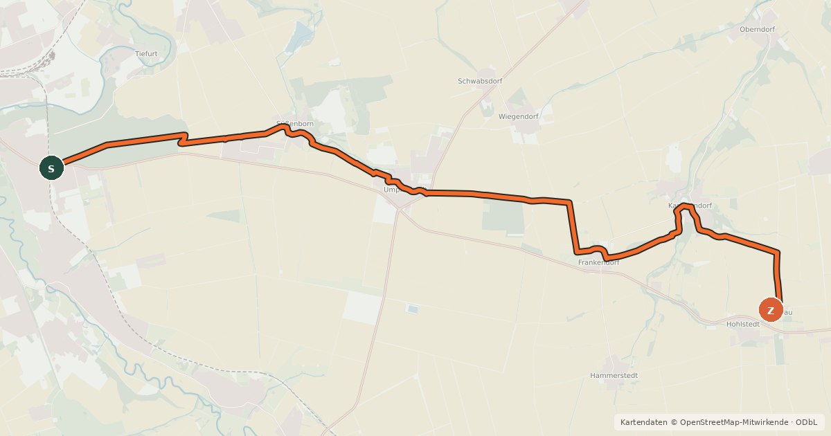 Kartenübersicht der Radroute Weg von Umferstedt nach Kötschau