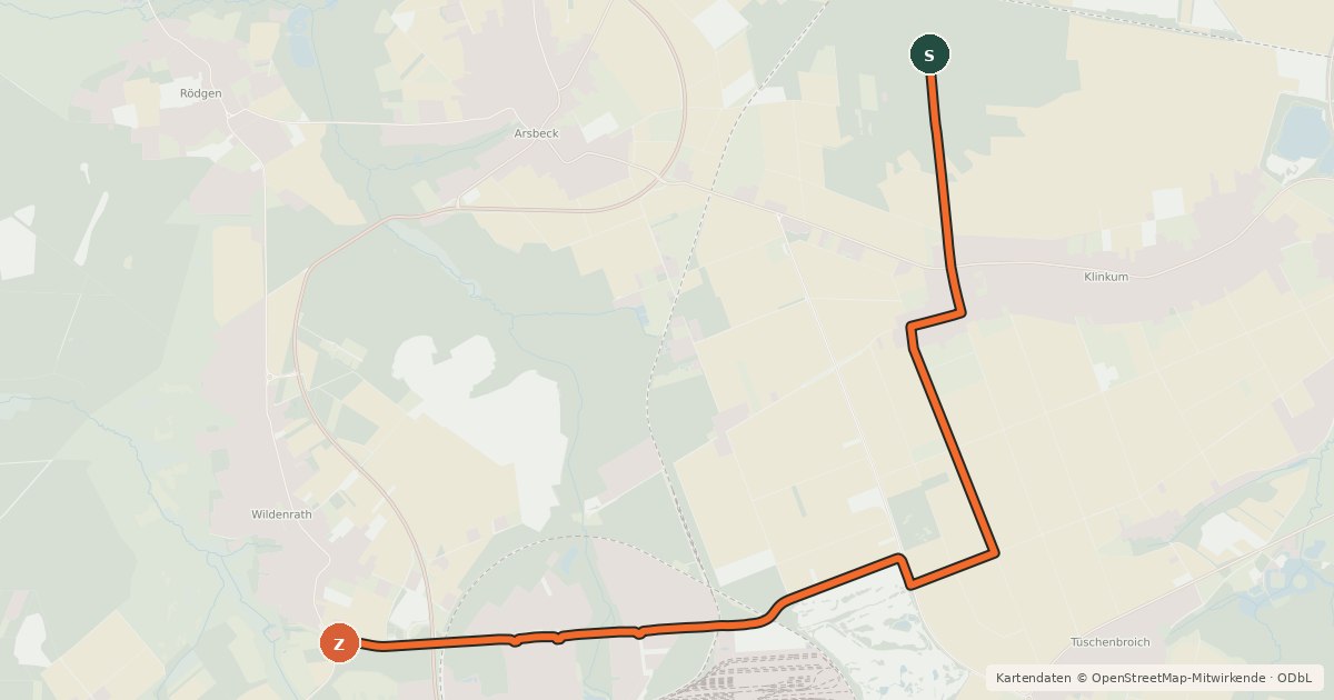 Kartenübersicht der Radroute Wegberg (66) - Wegberg (74)
