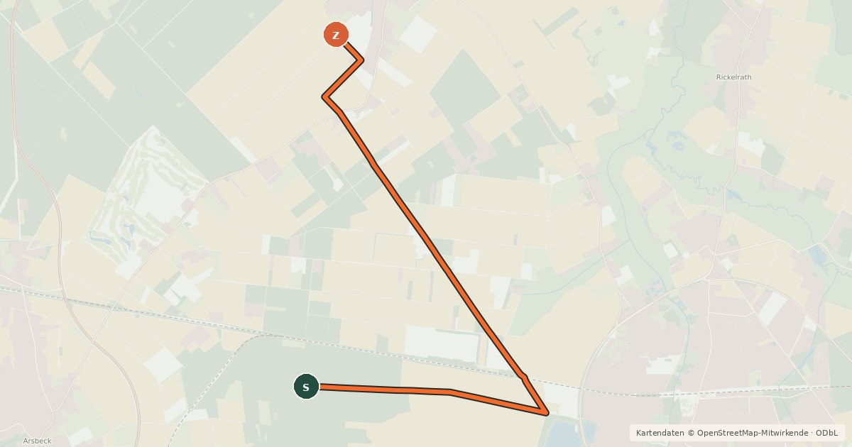Kartenübersicht der Radroute Wegberg (66) - Wegberg (78)