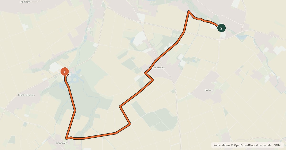 Kartenübersicht der Radroute Wegberg (70) - Wegberg (72)