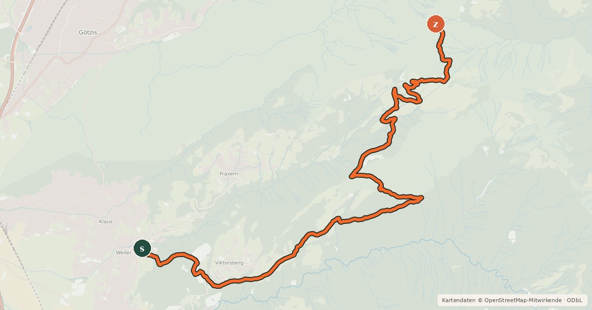 Kartenübersicht der Radroute Weiler-Viktorsberg-Kugelalpe