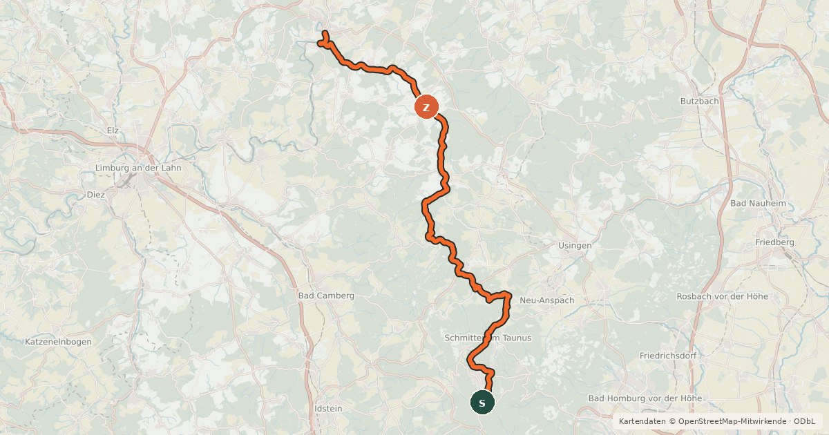 Kartenübersicht der Radroute Weiltalweg