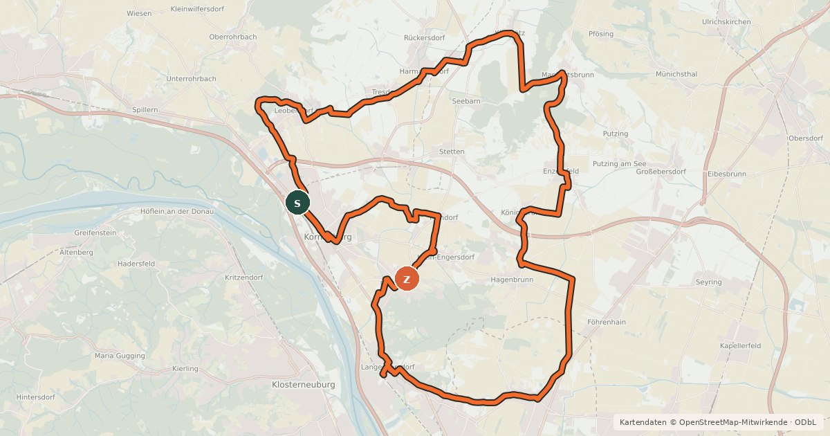 Kartenübersicht der Radroute Weinradroute Donau-Veltliner