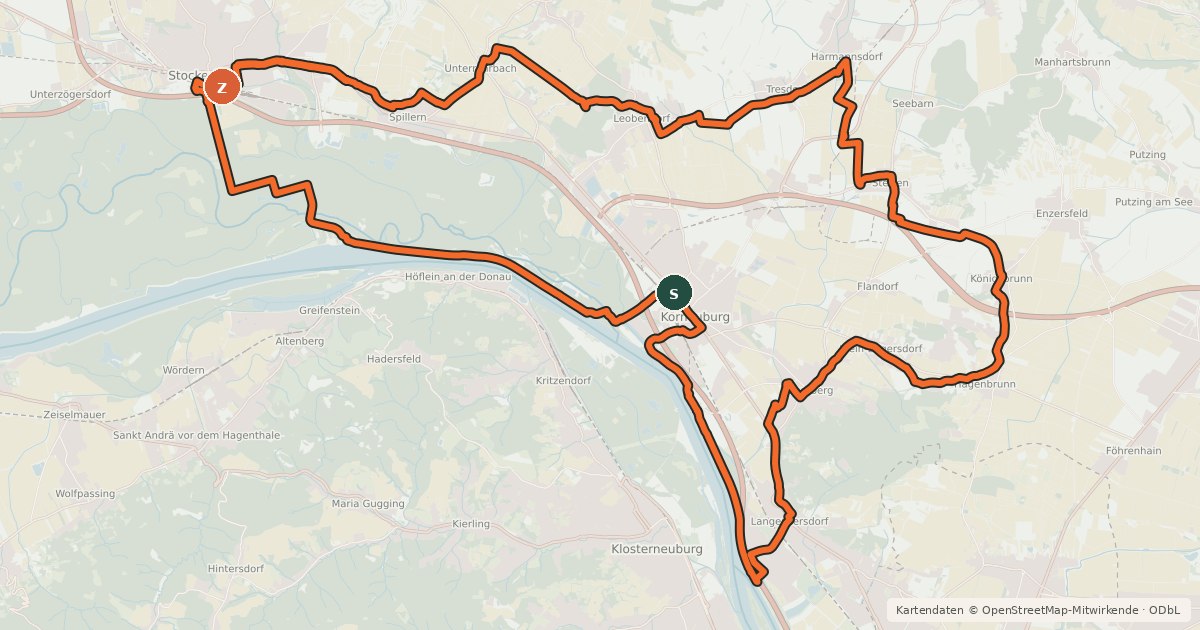 Kartenübersicht der Radroute Weinviertel Donau Radtour