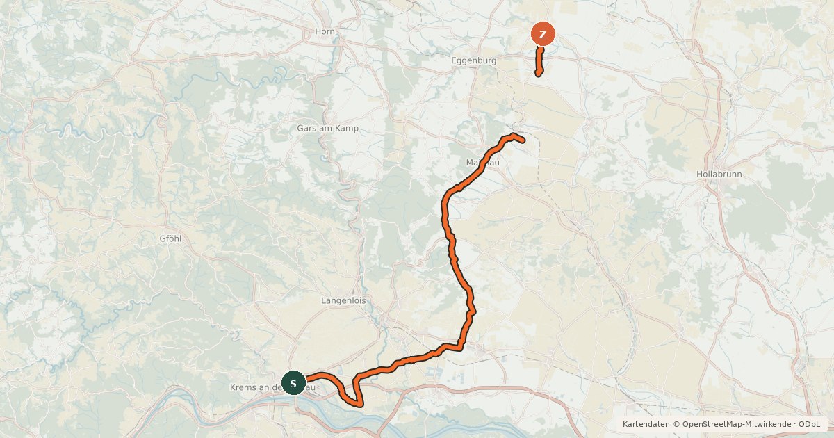 Kartenübersicht der Radroute Weinviertelweg