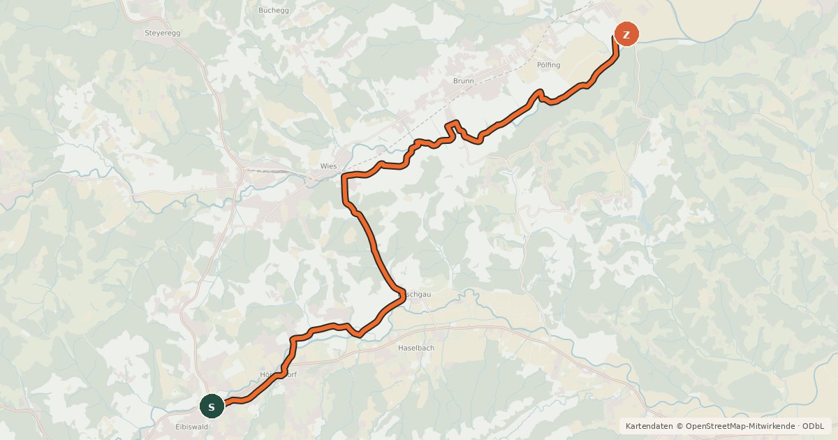 Kartenübersicht der Radroute Weiße Sulmradweg