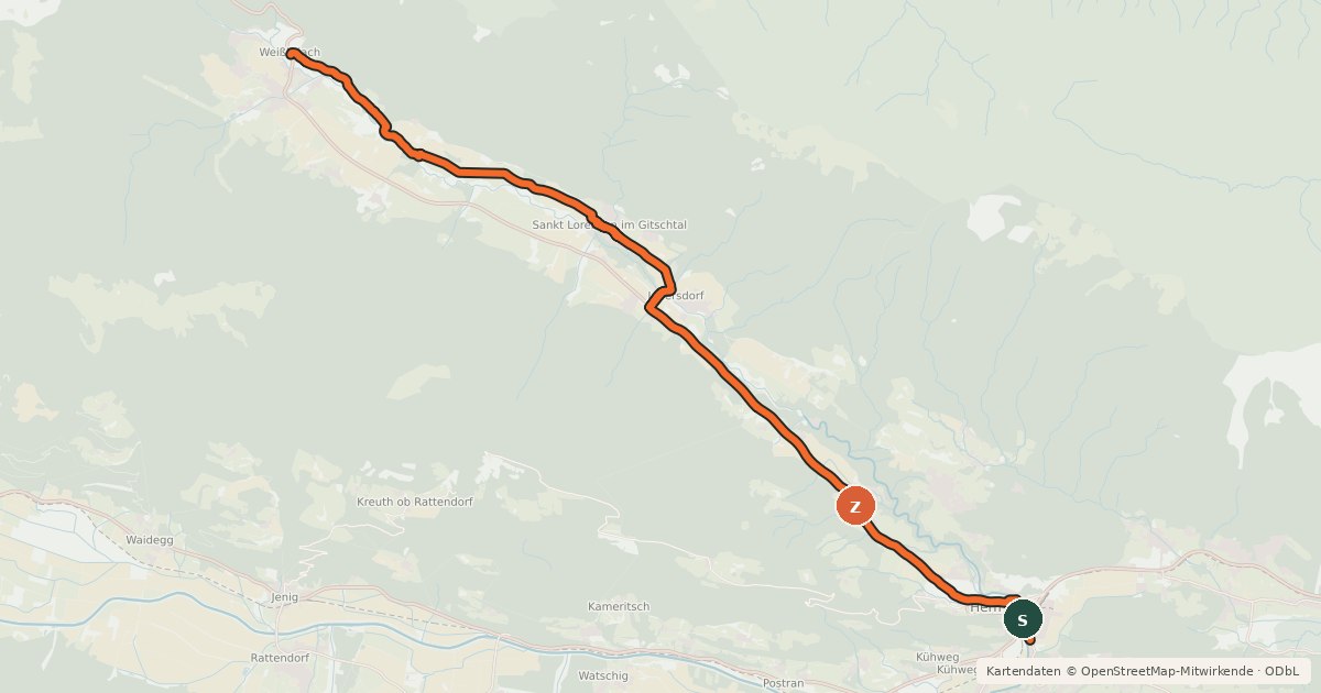Kartenübersicht der Radroute Weissensee-Radweg