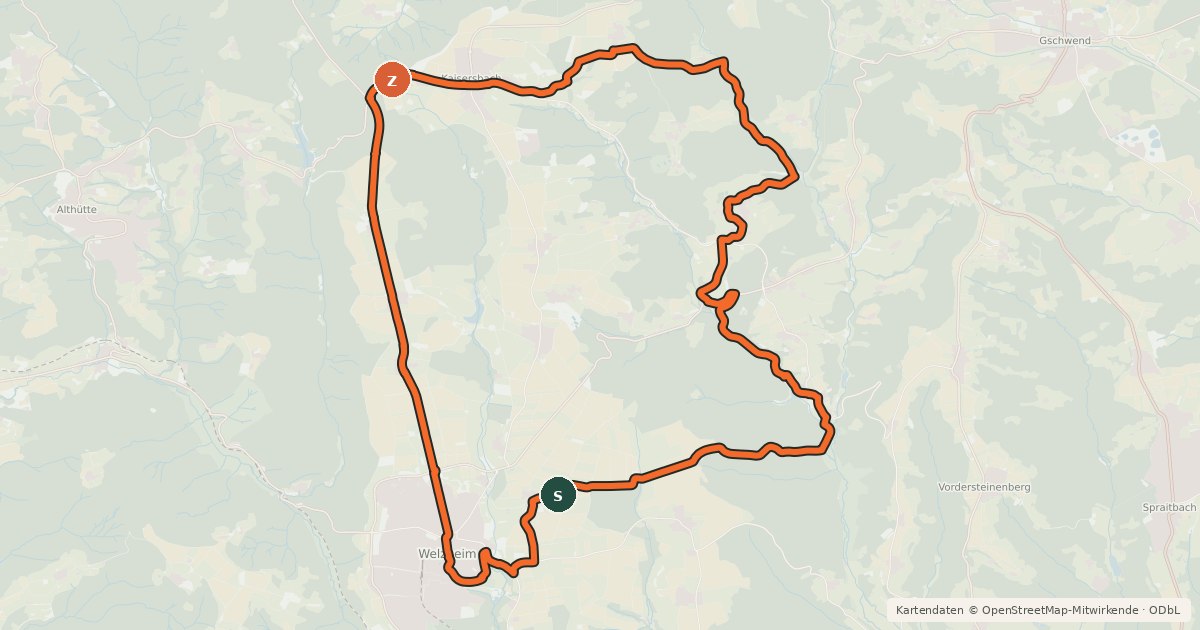 Kartenübersicht der Radroute Welzheimer Wald