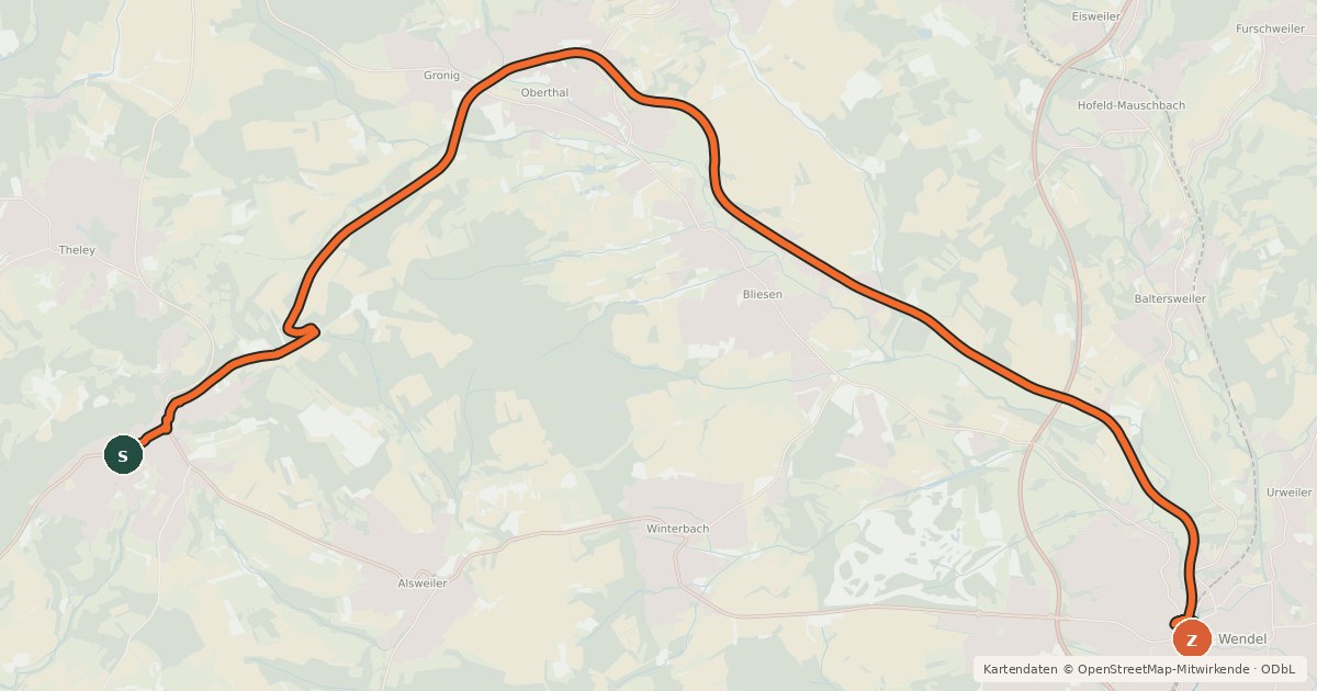Kartenübersicht der Radroute Wendelinus-Radweg