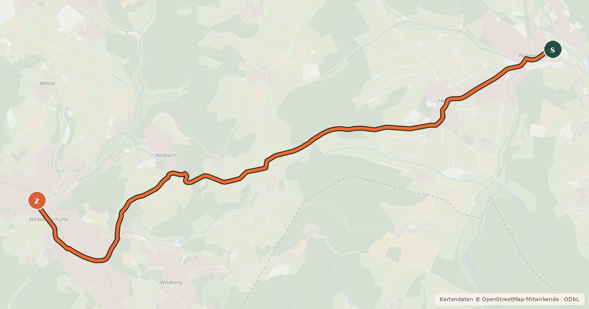 Kartenübersicht der Radroute Wenden-Rothemühle (05) - Reichshof-Wildbergerhütte (94)