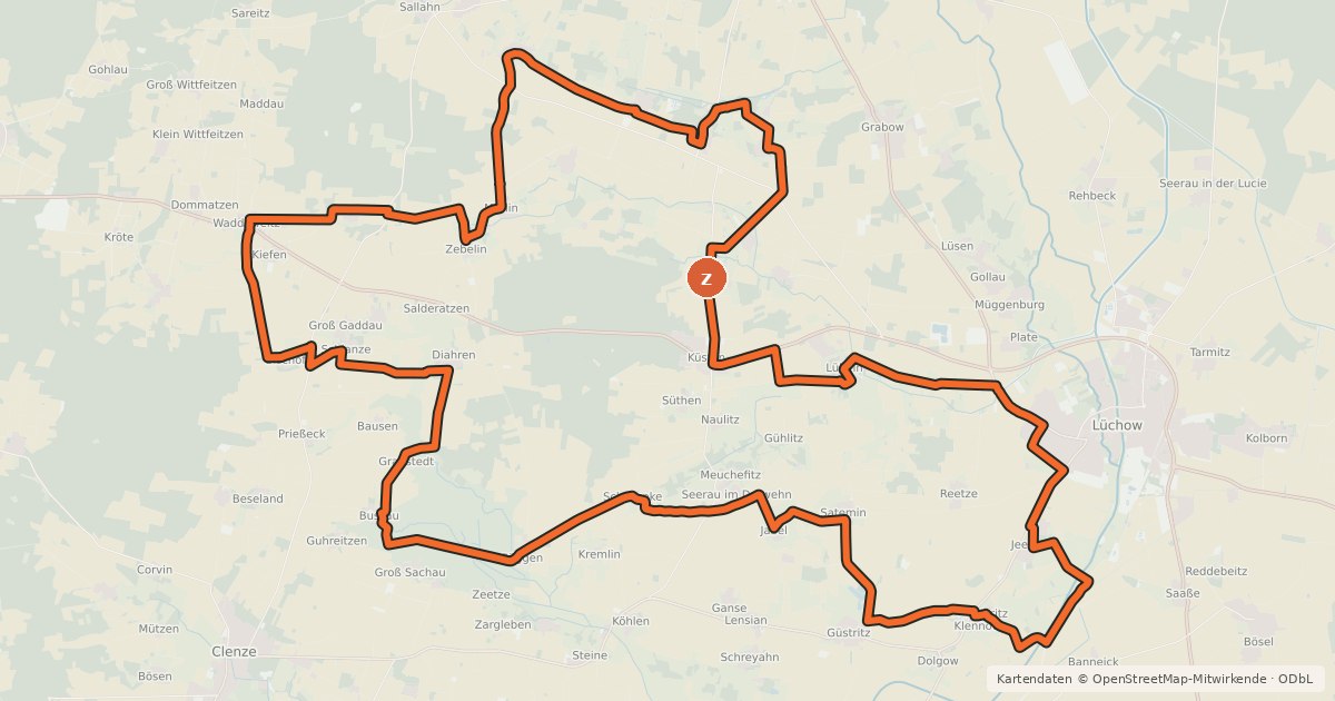Kartenübersicht der Radroute Wendland-Tour