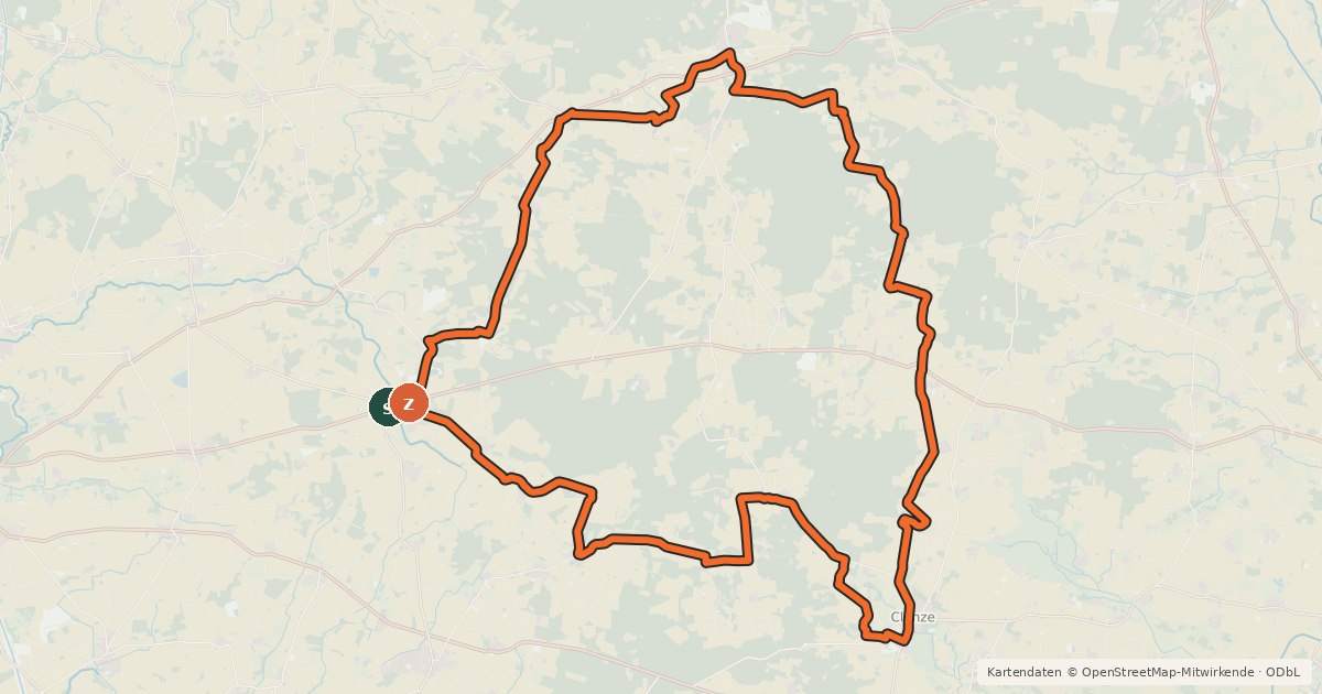 Kartenübersicht der Radroute Wendland-Tour