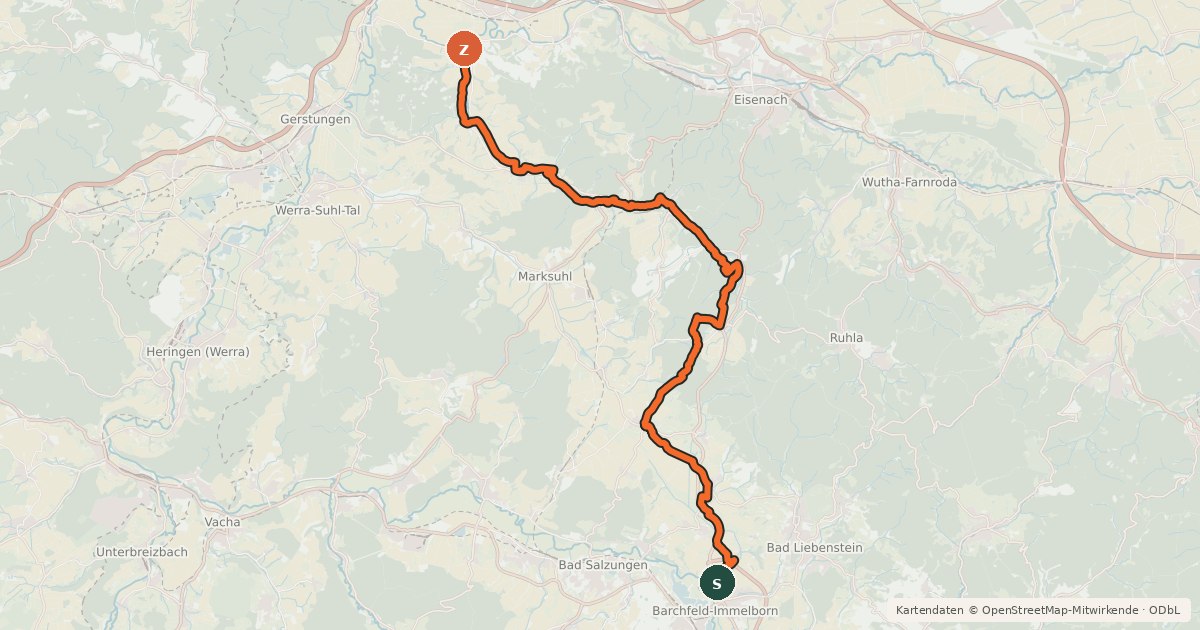 Kartenübersicht der Radroute Werra-Eltetal-Radroute
