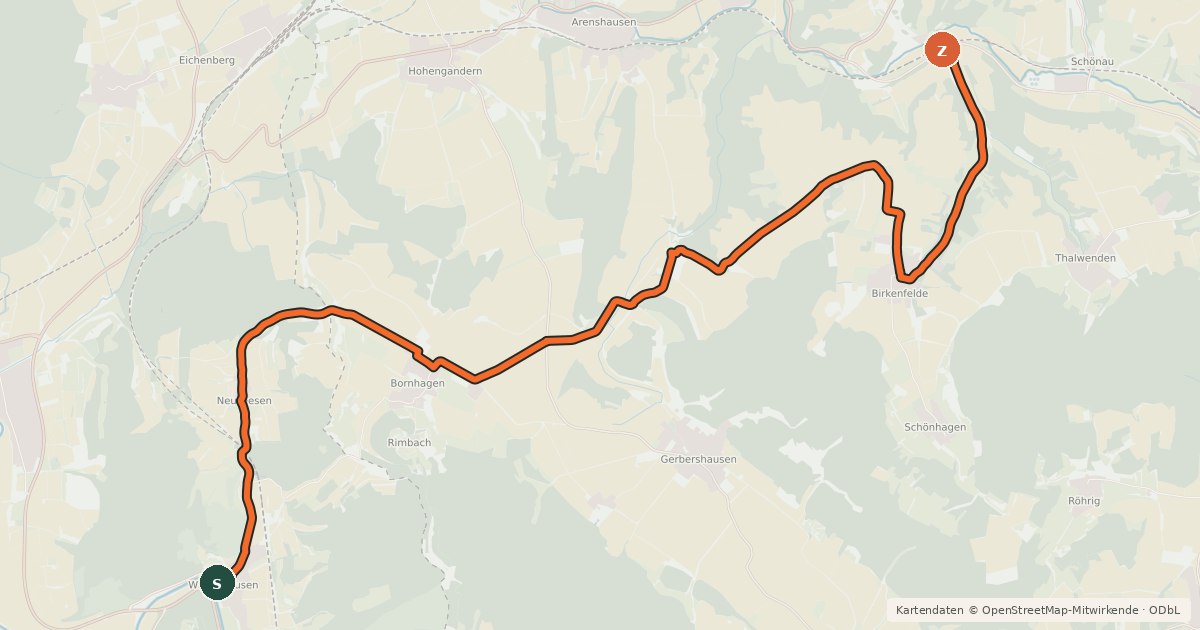 Kartenübersicht der Radroute Werra/Leine Verbindungsradweg