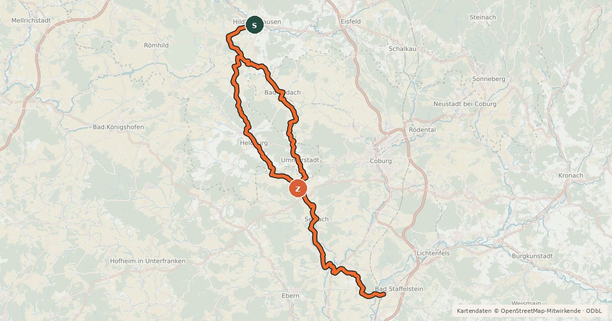 Kartenübersicht der Radroute Werra-Obermain-Radweg