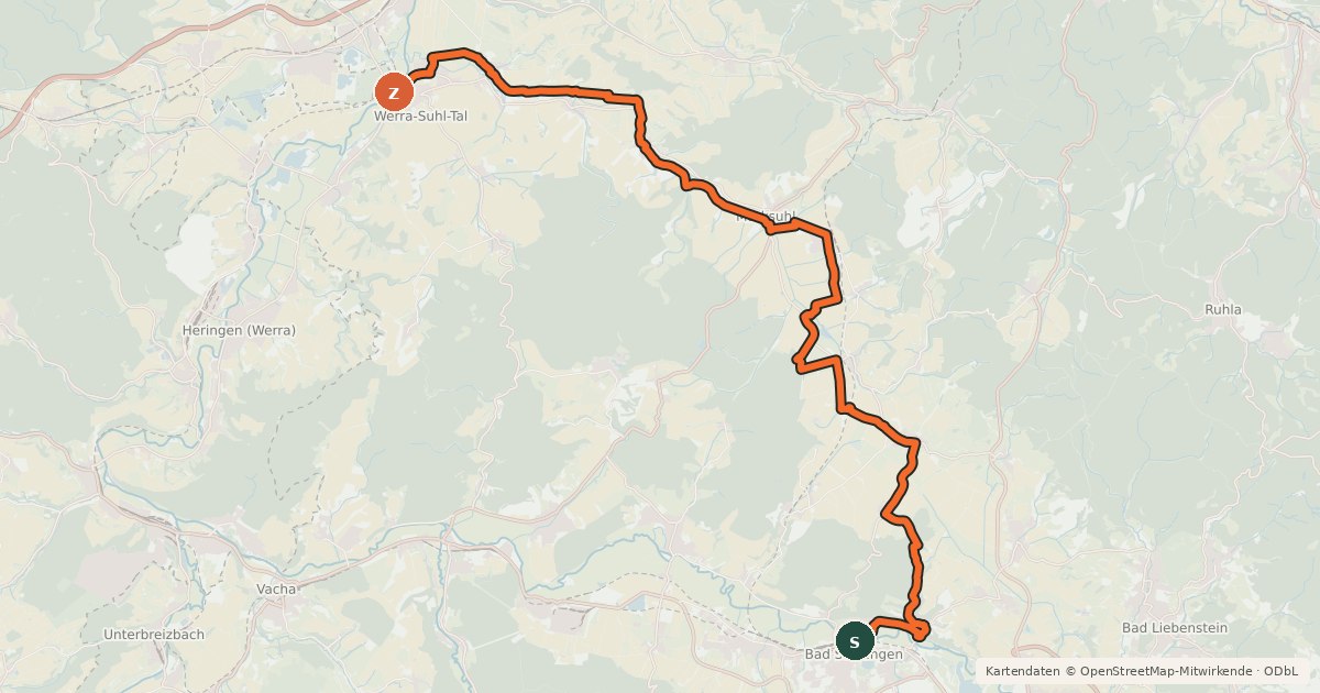 Kartenübersicht der Radroute Werra-Suhltal-Radweg