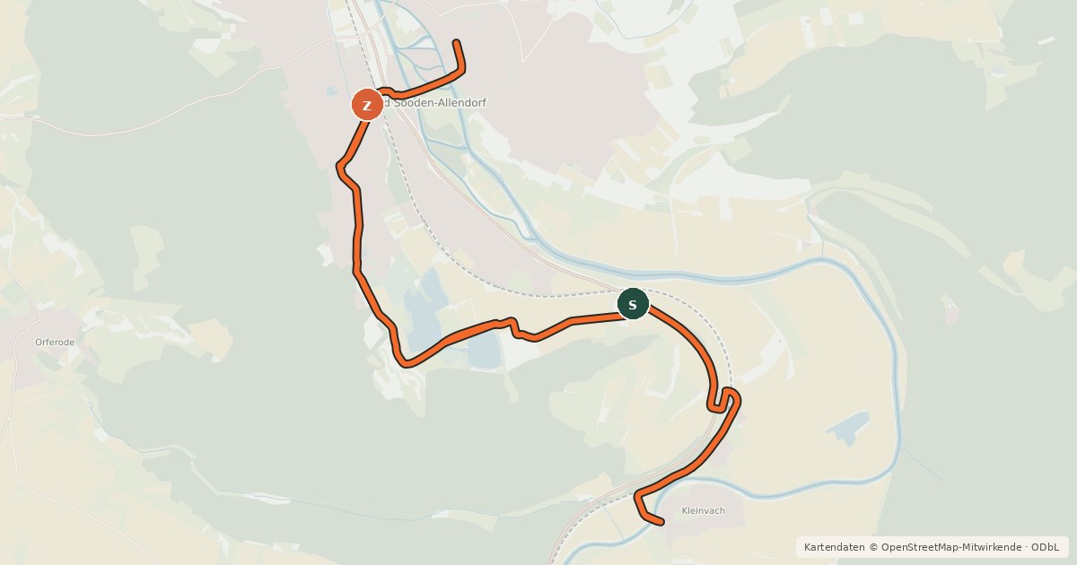 Kartenübersicht der Radroute Werratal-Radweg Variante Bad Sooden