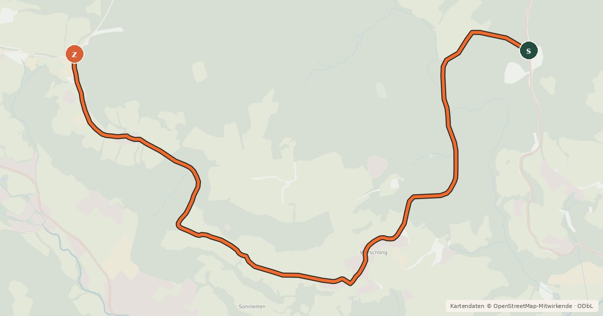 Kartenübersicht der Radroute Werschlinger Höhenweg