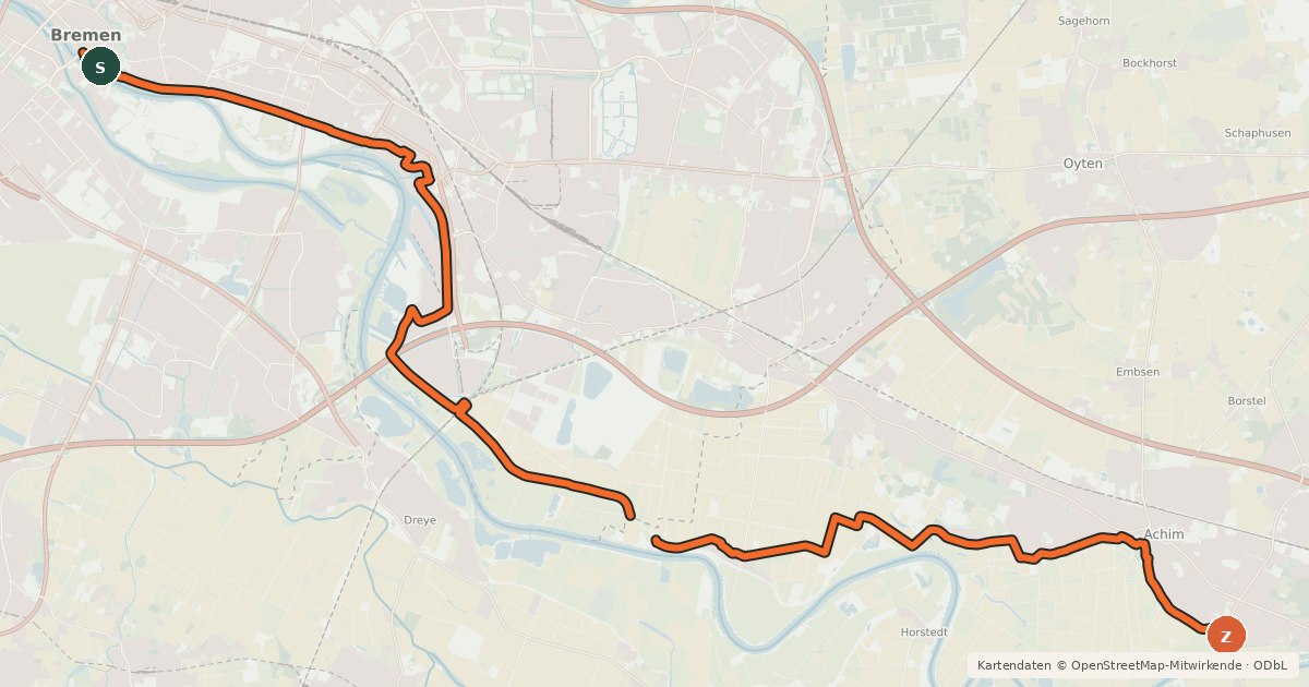 Kartenübersicht der Radroute Weser (alt.)