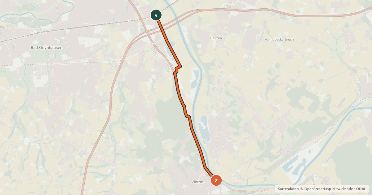Kartenübersicht der Radroute Weserradweg Alternativroute