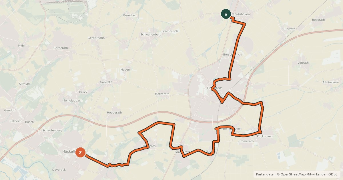 Kartenübersicht der Radroute West-Bike-Route