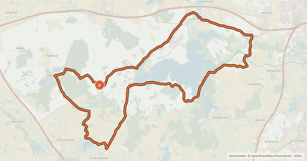 Kartenübersicht der Radroute Westensee Tour