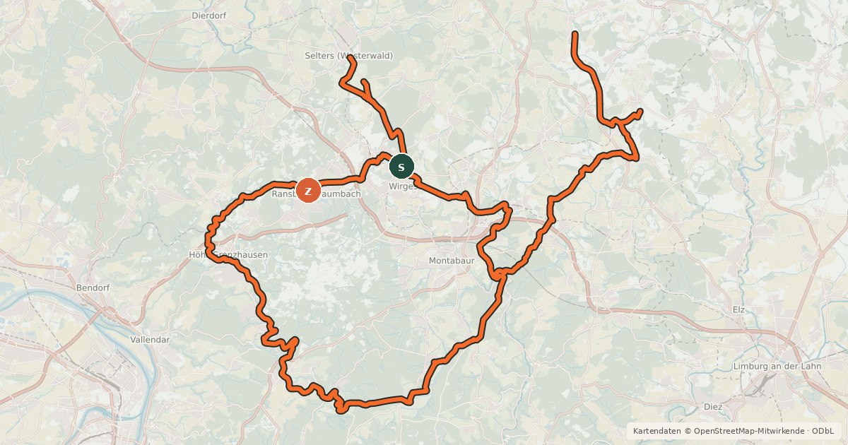 Kartenübersicht der Radroute Westerwälder Radwanderweg 1