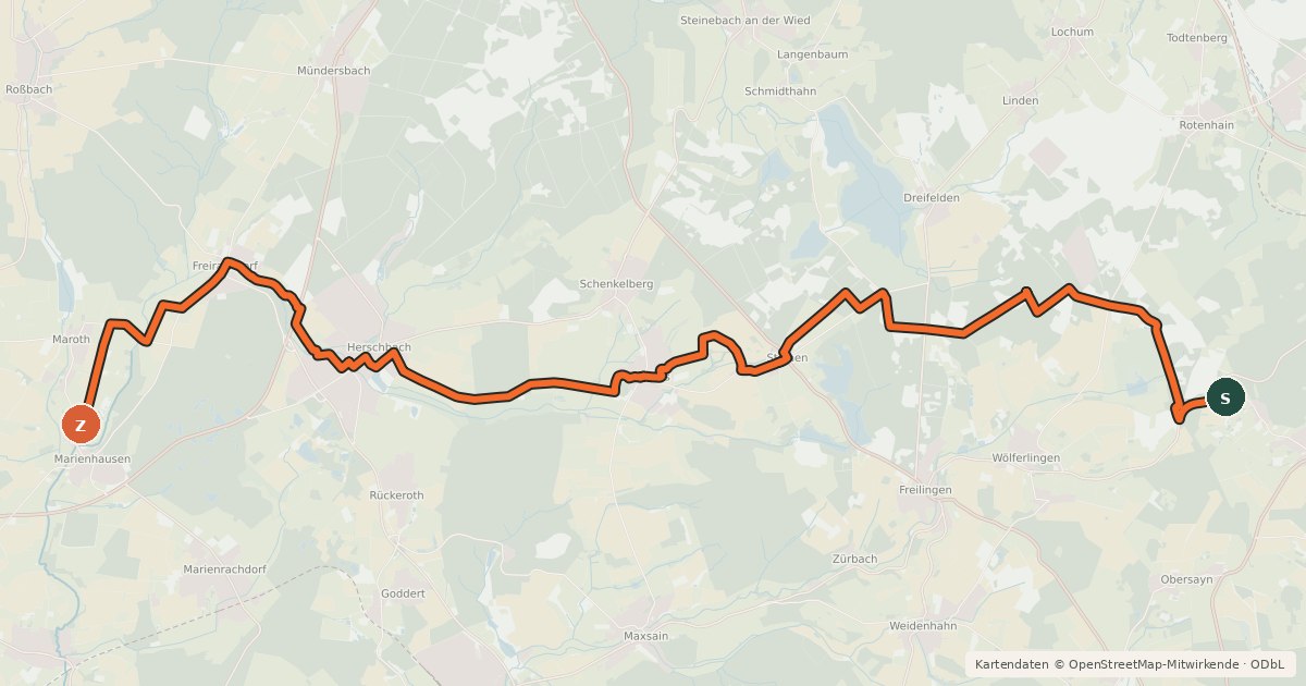 Kartenübersicht der Radroute Westerwald-Rhein-Radweg