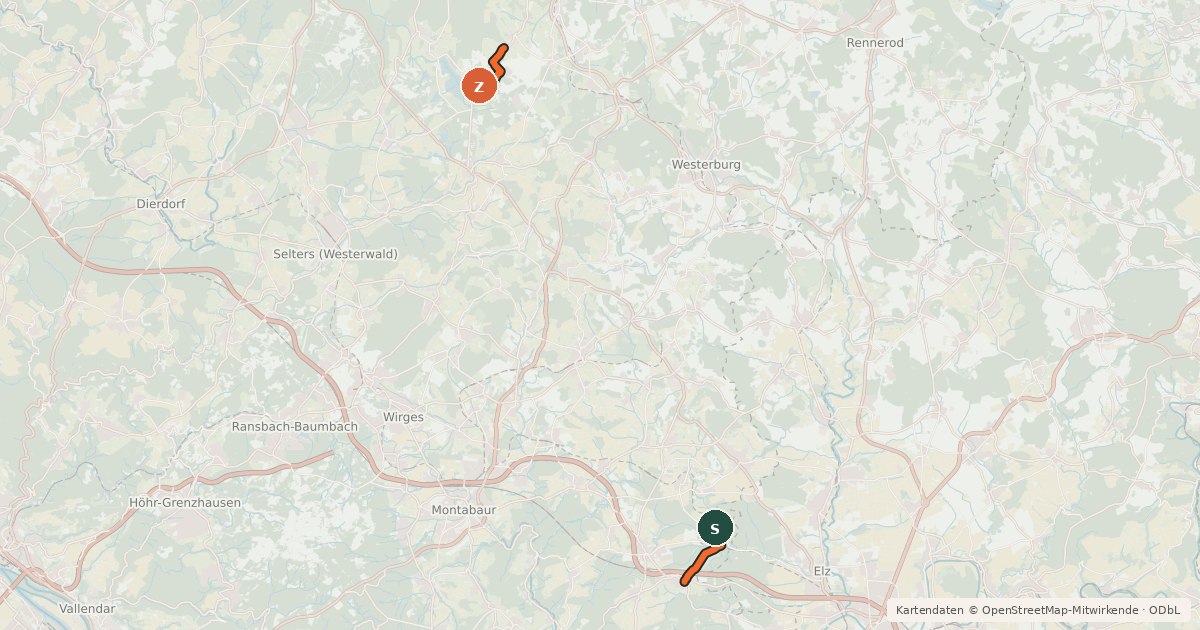Kartenübersicht der Radroute Westerwaldradroute 1