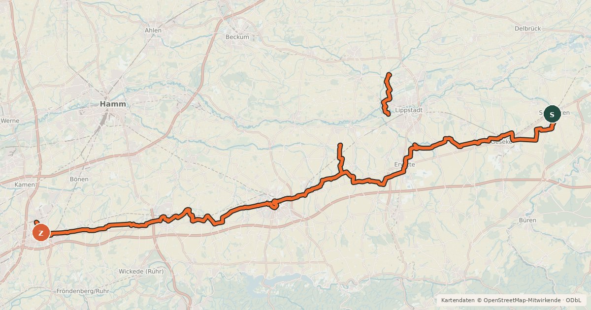 Kartenübersicht der Radroute Westfälische Salzroute