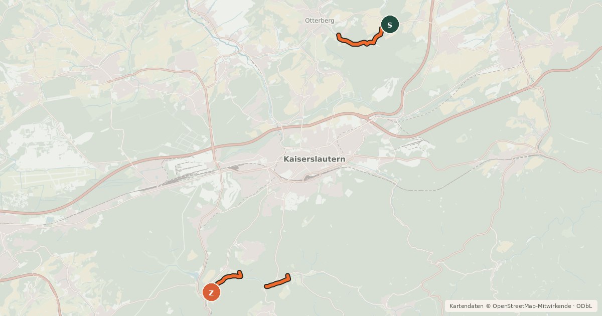 Kartenübersicht der Radroute Westpfalzradweg Grün