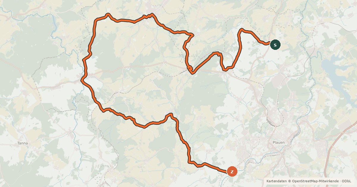 Kartenübersicht der Radroute Westvogtland
