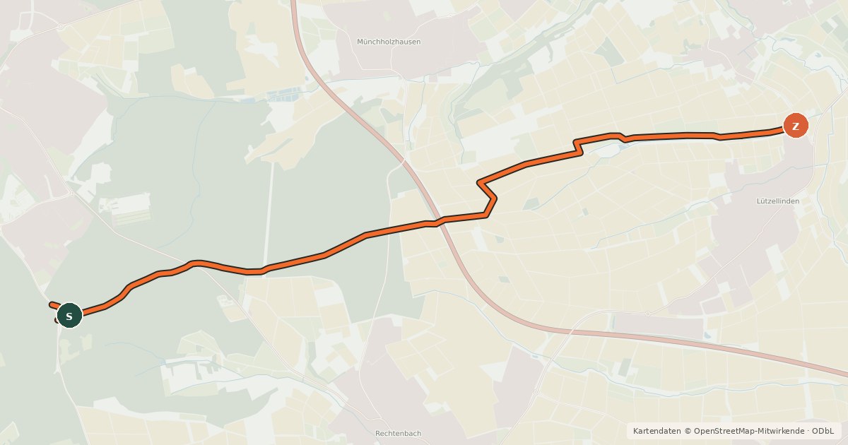 Kartenübersicht der Radroute Wetzlar - Lützellinden