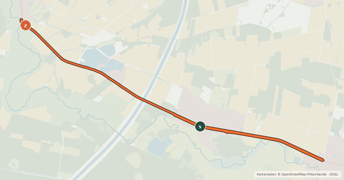 Kartenübersicht der Radroute Weyhausen (96) - Dannenbüttel S-Kurve (15)