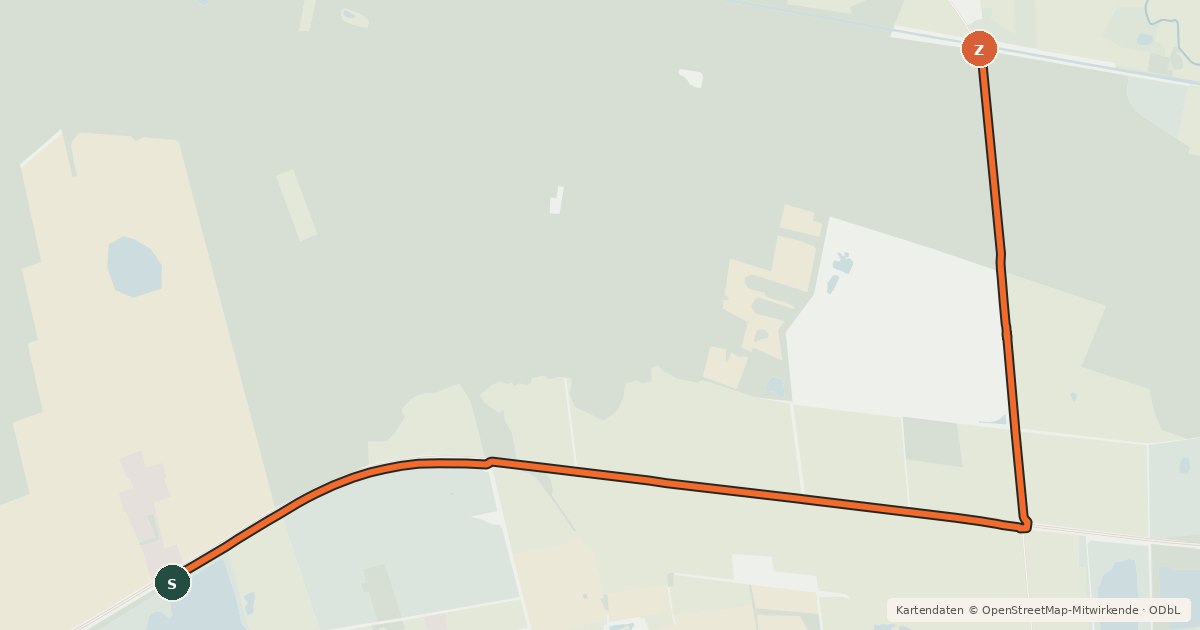Kartenübersicht der Radroute Weyhausen Süd Allerkanal (00) - Siedlung Ilkerbruch K114 (00)
