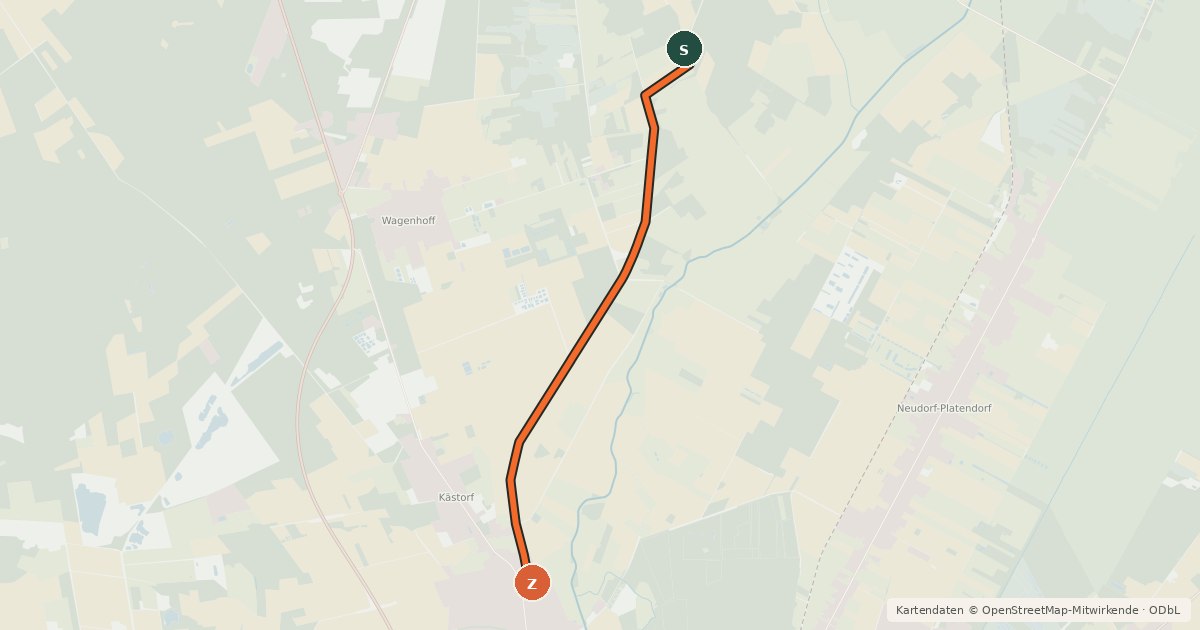 Kartenübersicht der Radroute WHH Abzweig Wesendorf (01) - WHH Kästorf Im Winkel (15)